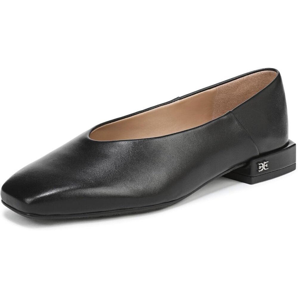 Sam Edelman Women Black Leather Pull-On Rounded Toe Classic Ballet Flat Shoes